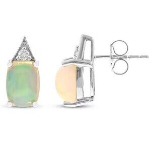 Jarad 1/20 ct tw Diomands 10k White Gold Opal Stud Earrings New